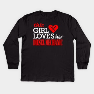 loves her diesel mechanic Kids Long Sleeve T-Shirt